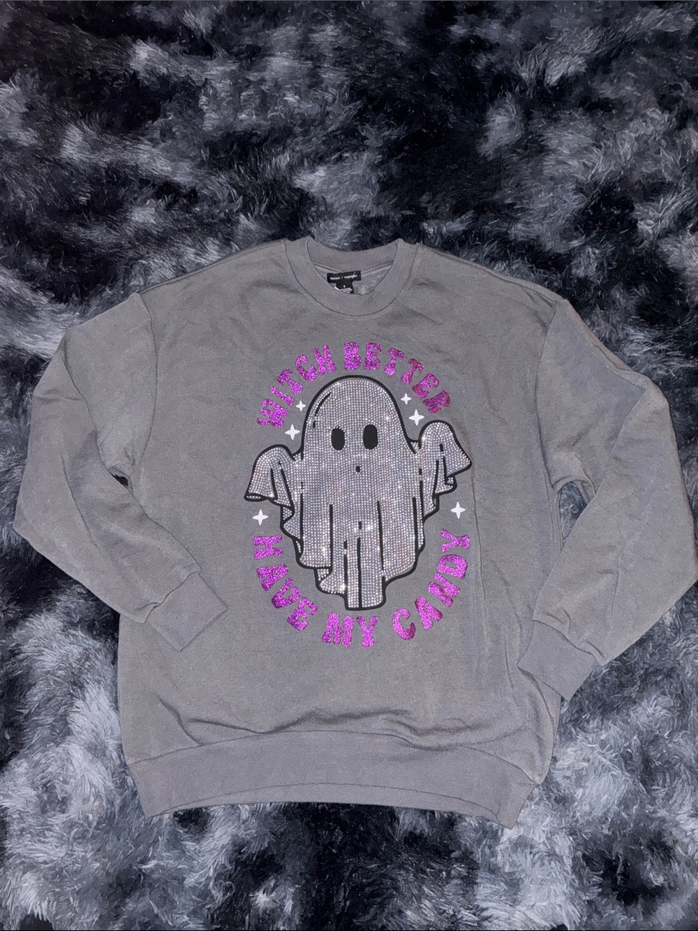Ghost Graphic Sweatshirt rhinestone sparkling oversized small witch better have